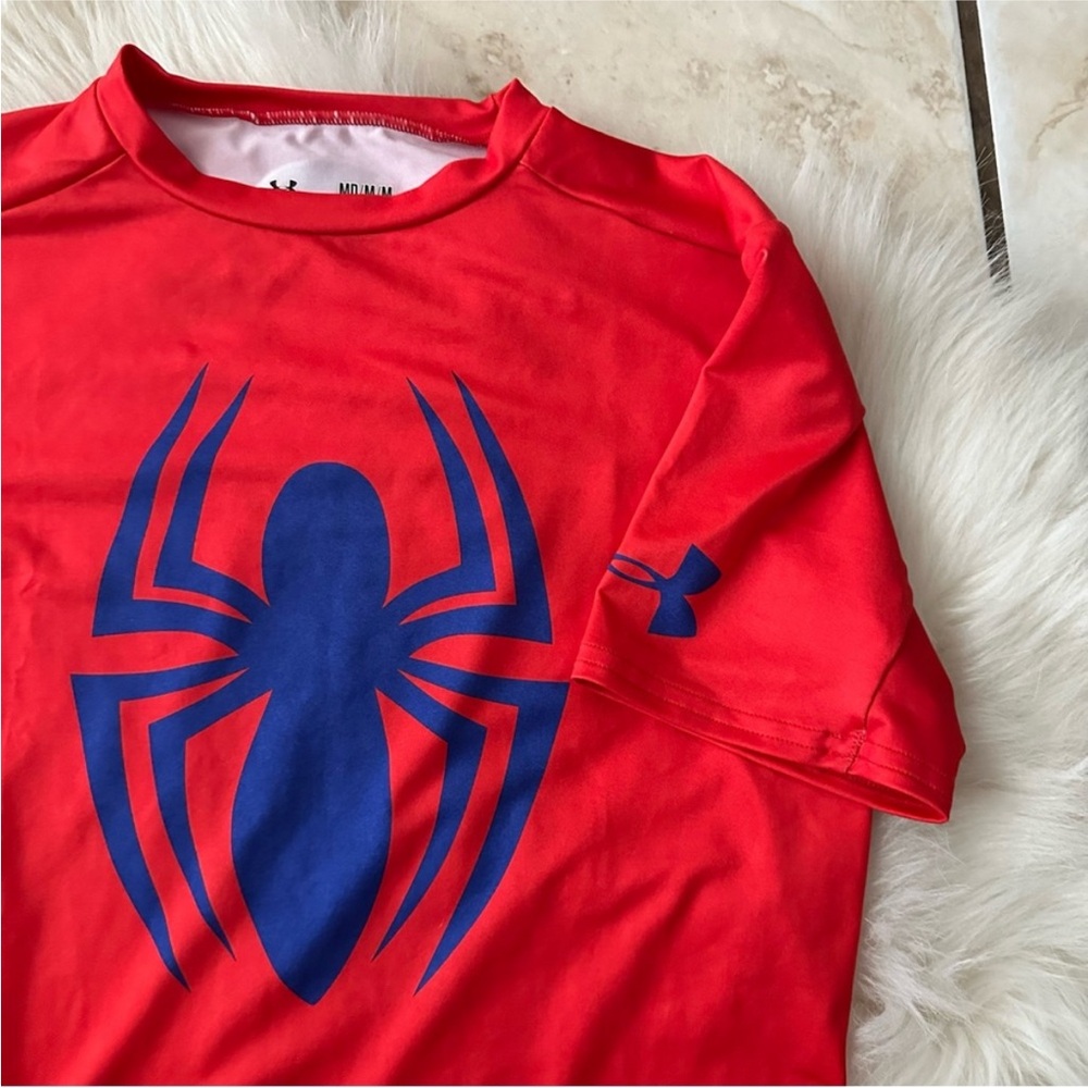 Under Armour Red Tee with Blue Spider Graphic - Picture 3 of 5